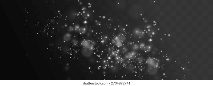 Efeito de luz brilhante com numerosas partículas de brilho, isoladas em um fundo transparente. 