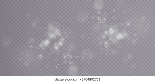 Glowing light effect with numerous glitter particles, isolated on a transparent background. 
