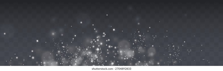 Glowing light effect with numerous glitter particles, isolated on a transparent background. 
