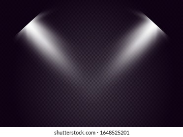 Glowing light effect on transparent background with lens. White flash realistic effect. Vector illus Glowing light effect on transparent background with lens. White flash realistic effect. Vector illus