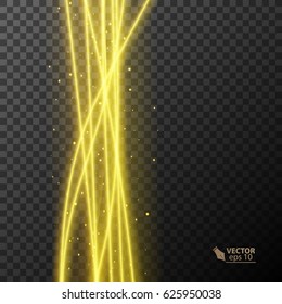 Glowing light effect on transparent background, vector neon lines