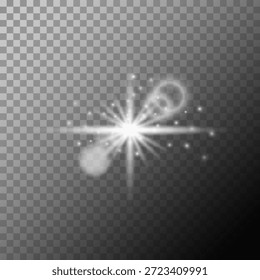 Glowing Light Effect with Sparkles and Lens Flare Isolated on Transparent Background, Abstract Shining Glow Overlay, Bright Light Burst, Energy Flash, Magic Glow Effect, Star Light, Decoration and Visual Effects