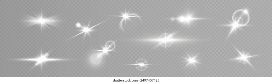 Glowing light effect. Sparkling glare of bright flash with vivid shimmering light. Vector illustration.
