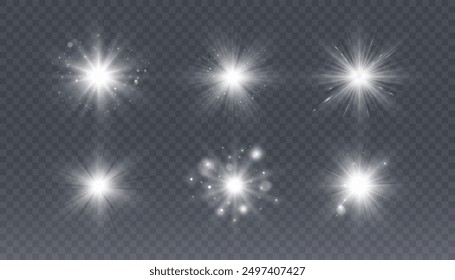 Glowing light effect. Sparkling glare of bright flash with vivid shimmering light. Vector illustration.