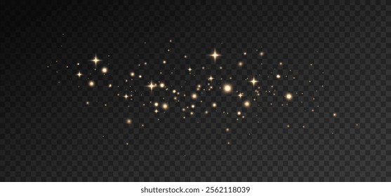 Glowing light effect, sparkling gold dust, abstract on transparent gold background, vector of bright shimmering stars , bokeh , Christmas background.