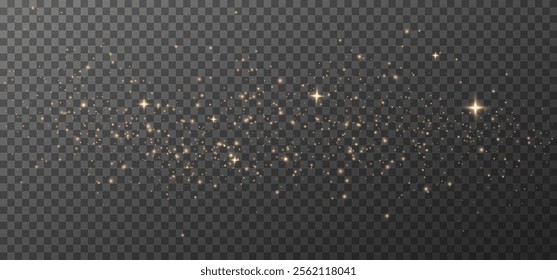 Glowing light effect, sparkling gold dust, abstract on transparent gold background, vector of bright shimmering stars , bokeh , Christmas background.