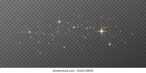 Glowing light effect, sparkling gold dust, abstract on transparent gold background, vector of bright shimmering stars , bokeh , Christmas background.