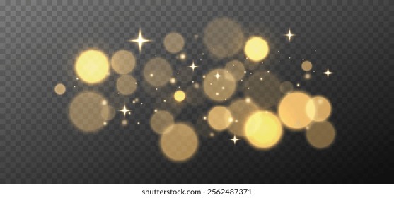 Glowing light effect, sparkling gold dust, abstract on transparent gold background, vector of bright shimmering stars , bokeh , Christmas background.