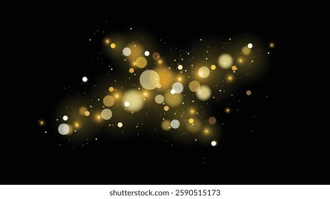 Glowing light effect. Sparkling gold particles background. Glitter dust element. Vector illustration