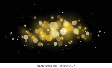 Glowing light effect. Sparkling gold particles background. Glitter dust element. Vector illustration