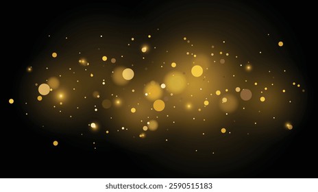 Glowing light effect. Sparkling gold particles background. Glitter dust element. Vector illustration