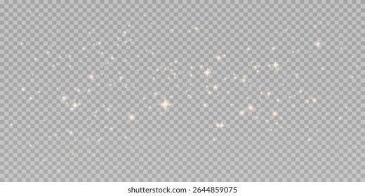 Glowing light effect, sparkling gold dust, abstract on transparent gold background, vector of bright shimmering stars , bokeh , Christmas background.