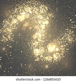 Glowing light effect, sparkling golden glittering abstract festive background