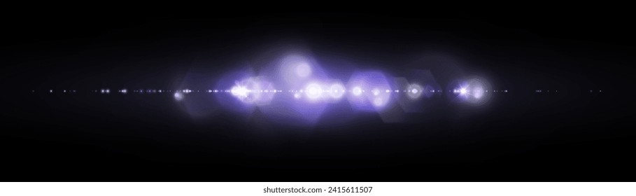 Glowing light effect. Sparkling highlights of a bright flash with colorful purple shimmer. Vector illustration.