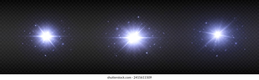 Glowing light effect. Sparkling highlights of a bright flash with colorful purple shimmer. Vector illustration.
