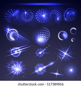 Glowing light effect stars bursts with sparkles on blue background. Vector.