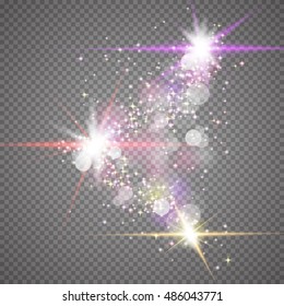 Glowing light effect. Transparent stars, lightning flare.Vector illustration