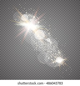 Glowing light effect. Transparent stars, lightning flare.Vector illustration