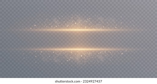 Glowing light effect in yellow gold color with lots of shiny particles isolated on dark background. Vector star cloud with dust.	