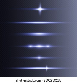 Glowing light effects blue lines collection of isolated translucencies. Optical flash objects Vector