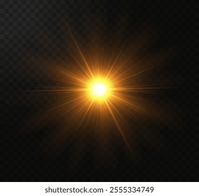 Glowing light effects. Bright golden star with glow elements. Light from the rays. Christmas vector. 