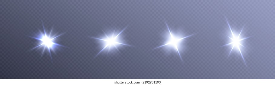 Glowing light effects collection of blue stars and glare translucencies. Optical flare objects Vector