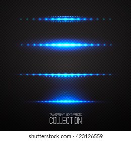 Glowing light effects collection isolated on transparent. Optical flare objects . 
Vector collection of abstract flashes . 