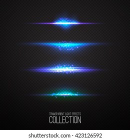 Glowing Light Effects Collection Isolated On Transparent. Optical Flare Objects . 
Vector Collection Of Abstract Flashes . 