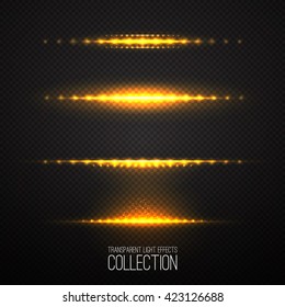 Glowing Light Effects Collection Isolated On Transparent. Optical Flare Objects . 
Vector Collection Of Abstract Flashes . 