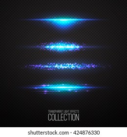 Glowing Light Effects Collection Isolated On Transparent. Optical Flare Objects . 
Vector Collection Of Abstract Flashes . 