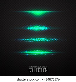 Glowing light effects collection isolated on transparent. Optical flare objects . 
Vector collection of abstract flashes . 