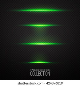 Colección de efectos luminosos brillantes aislada en transparente. Objetos de iluminación óptica. 
Colección vectorial de chapas abstractas. 
