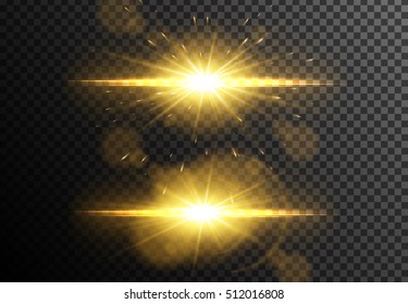 Glowing light effects collection isolated on transparent background. Vector gold lens flares