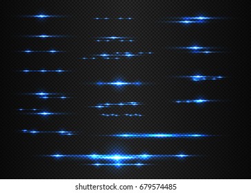 Glowing light effects collection isolated on transparent. Optical flare objects. Vector collection of abstract flashes. 