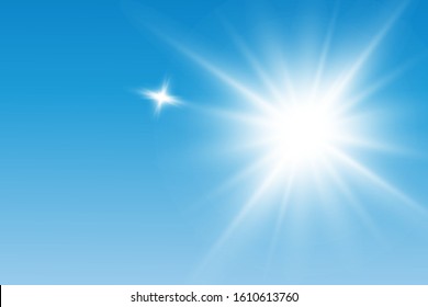 glowing light effects isolated on a blue background. Solar flare with rays and spotlight. Glow light effect. The star exploded in sparkles.
