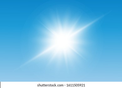 glowing light effects isolated on a blue background. Solar flare with rays and spotlight. Glow light effect. The star exploded in sparkles.
