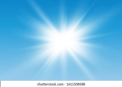 glowing light effects isolated on a blue background. Solar flare with rays and spotlight. Glow light effect. The star exploded in sparkles.