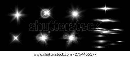 Glowing Light Effects Sparkle Overlay. Abstract Shine Dust and Sparkle Background. Glowing light effects with sparkling particles and soft dust isolated on transparent background.