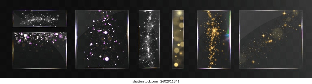Glowing light effects with sparkling glitter, bokeh, golden and silver shine, magic dust, luxury decoration elements, festive luminous overlays, abstract shimmering backgrounds.	