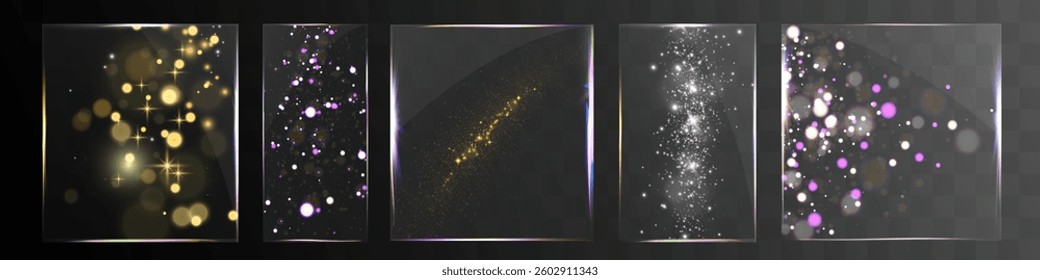 Glowing light effects with sparkling glitter, bokeh, golden and silver shine, magic dust, luxury decoration elements, festive luminous overlays, abstract shimmering backgrounds.	