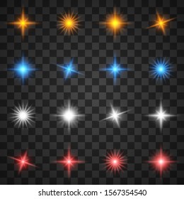 Glowing light effects, star burst with sparkles on transparent background