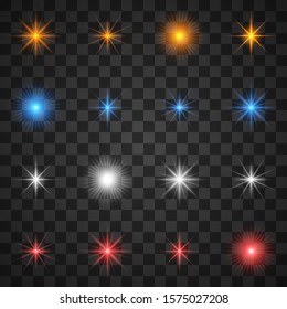Glowing light effects, star burst with sparkles on transparent background