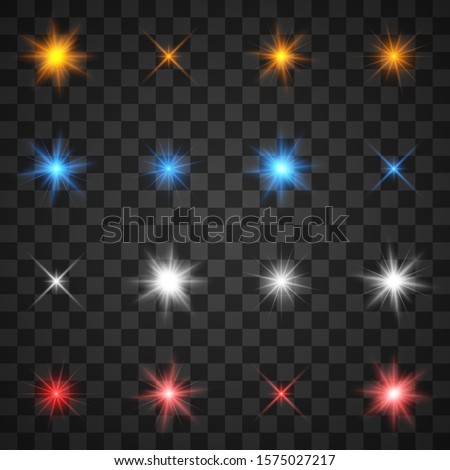 Glowing light effects, star burst with sparkles on transparent background