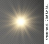 Glowing light explodes, light flash. Beam of the shining sun. Special glare light effect. Bright flash.	
