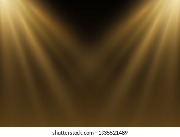  Glowing light explodes on black background. Vector illustration of light decoration effect with ray.Lens flash.The sun is backlit.Golden bright burst.Magical dust particles