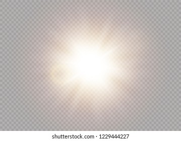 glowing light explodes on a transparent background. Sparkling magical dust particles. Bright Star. Transparent shining sun, bright flash. Vector sparkles. To center a bright flash.