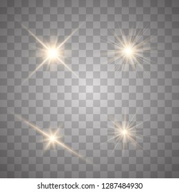 Glowing light explodes on a transparent background. Sparkling magical dust particles. Bright Star. Transparent shining sun, bright flash. Vector sparkles. To center a bright flash. - Vector 