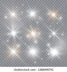Glowing light explodes on a transparent background. Sparkling magical dust particles. Bright Star. Vector illustration.