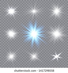 Glowing light explodes on a transparent background. Sparkling magical dust particles. Bright Star. Vector illustration.