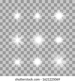 Glowing light explodes on a transparent background.Shine ray with lightning vector illustration.Transparent shining sun, bright flash.